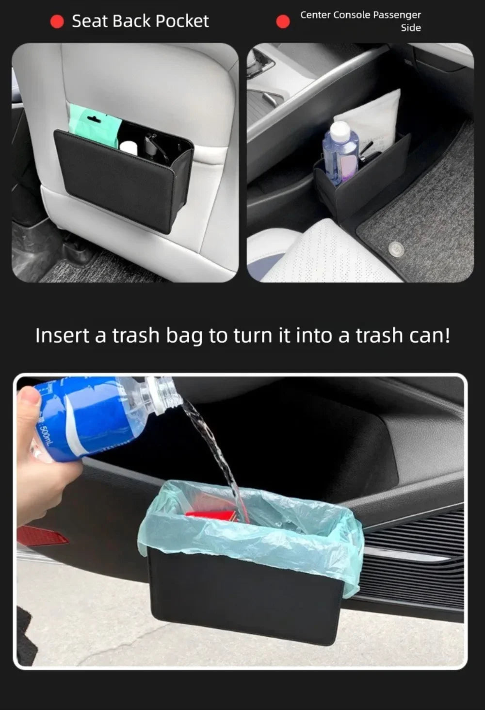 Multifunctional Car Trash Bin PU Leather Solid Color Seatback Hanging Storage Box Foldable Structure Car Door Storage Box