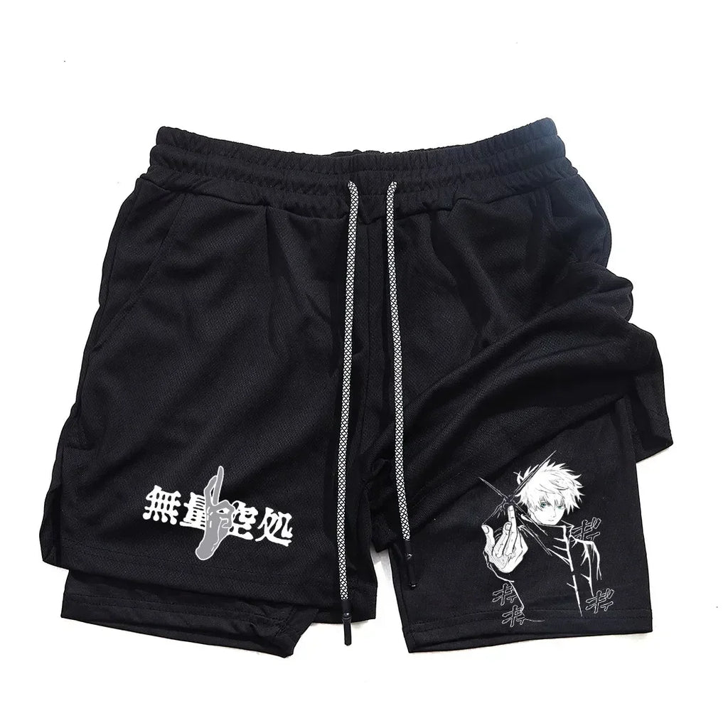 Anime Men's and Women's Sports Shorts Summer Sportswear Men's 2-in-1 Training Training Men's and Women's Fitness Sports Shorts
