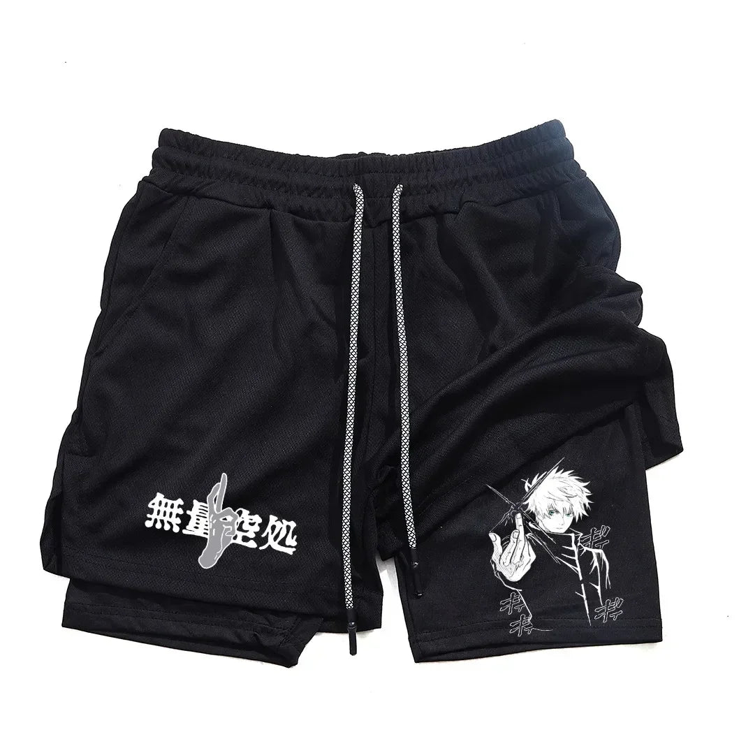 Anime Men's and Women's Sports Shorts Summer Sportswear Men's 2-in-1 Training Training Men's and Women's Fitness Sports Shorts