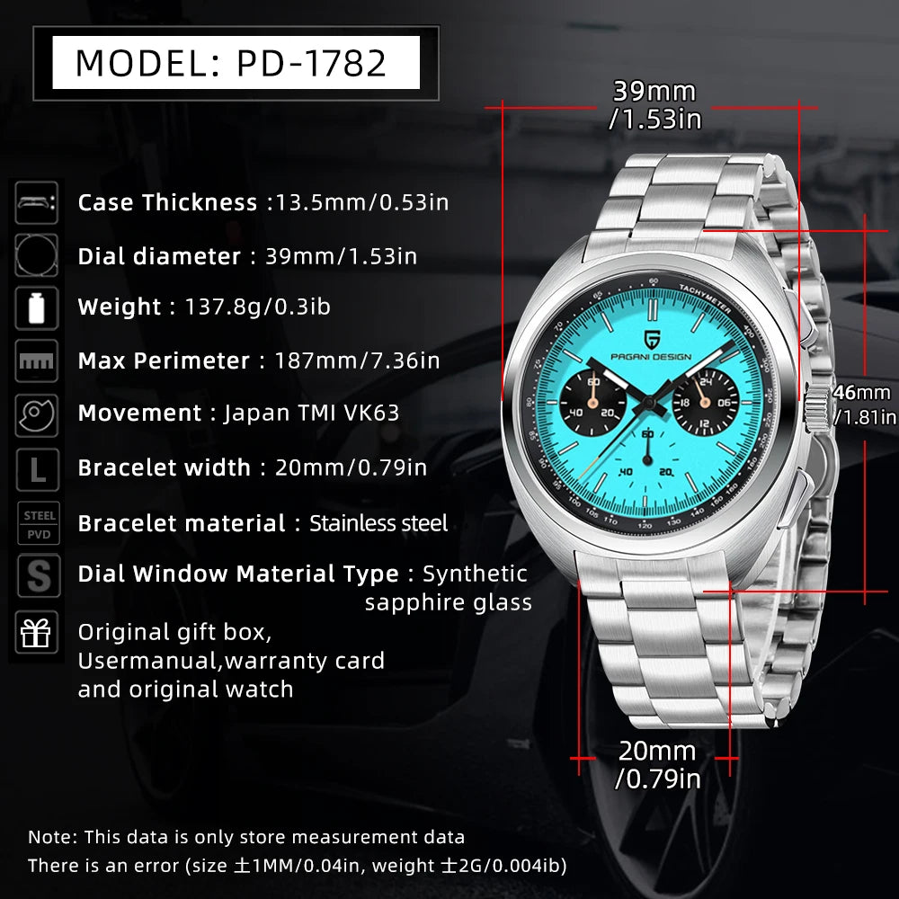 PAGANI DESIGN Mens Watches 2026 Top Luxury Quartz Watch For Men Multifunction Chronograph Wristwatch AR Sapphire Mirror Luminous