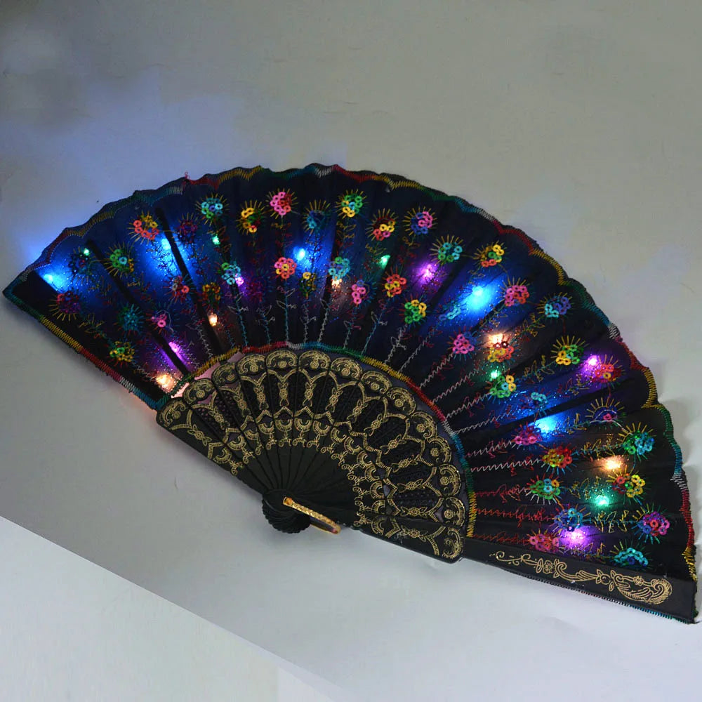 Party Glow Light Up Flower Peacock Hand Fan Dance Show Church Birthday Gift  Bar Props Wedding Festival Halloween Christmas