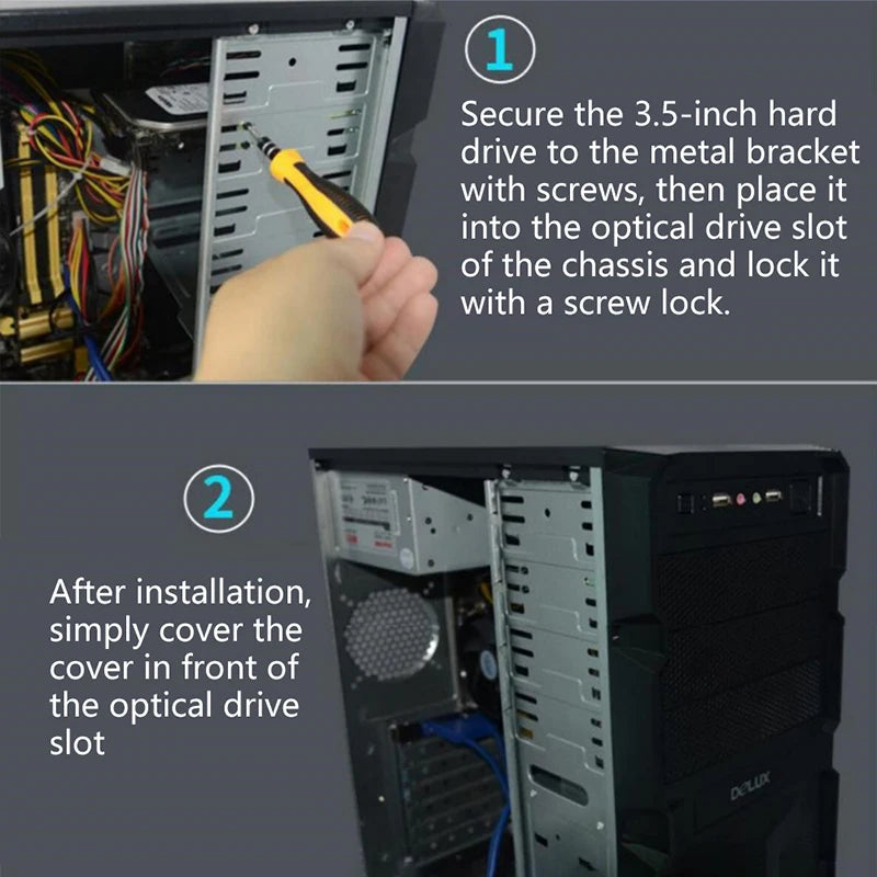 2PCS 3.5 To 5.25 Optical Drive Expansion Holder Hard Drive Rack Bracket Caddy Bay For SSD M.2 HDD Desktop Hard Drive Bracket