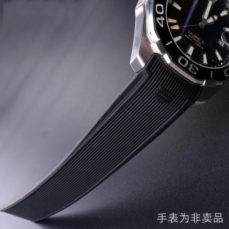 Rubber Silicone Watch Strap For Tag Heuer CARRERA AQUARACER 300 WAY201A WAY211C Black Blue Watch bracelet 20mm 22mm