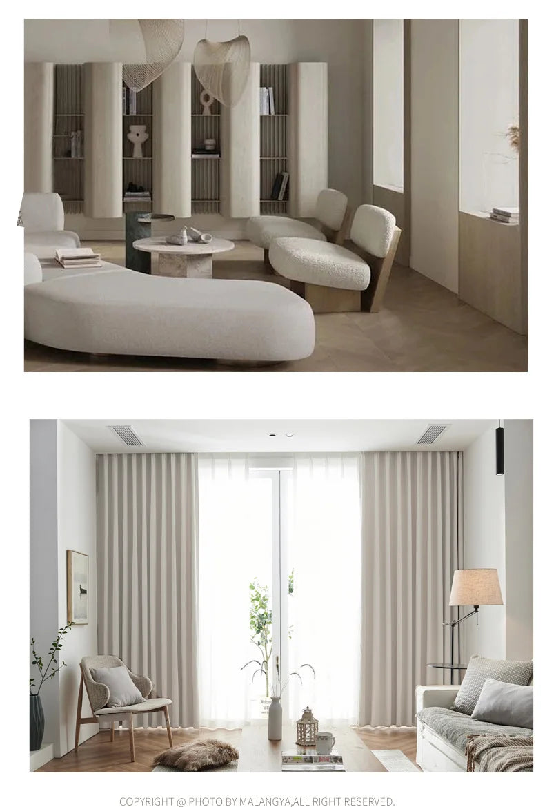 2025 new thickened French light luxury cream curtain cloth solid color bedroom living room full blackout sunscreen cotton linen