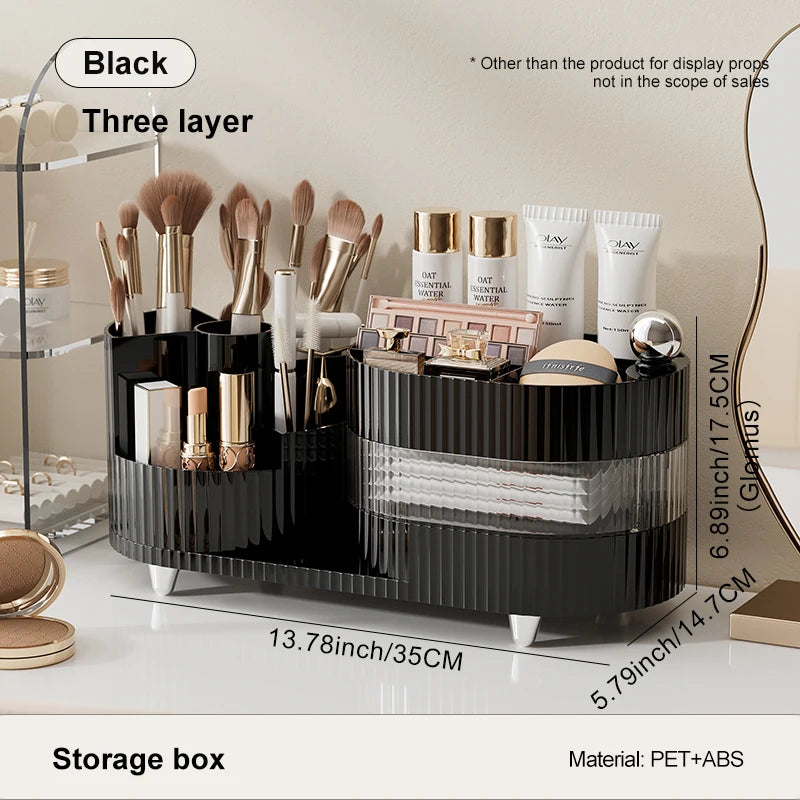 The Desktop Can Be Rotated Cosmetics Storage Box, Dresser Large Capacity Makeup Brush, Eyeshadow And Lipstick Compartment Shelf