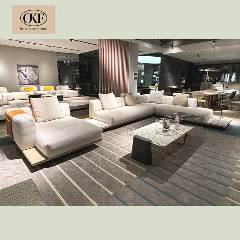 Living Room Furniture Premium Modern Luxury L-Shaped Sofa Set Custom Size Nordic Beige White Villa Home Furniture