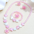 Girls' 5-Piece Jewelry: Flower Pendant, Earrings, Ring, Beaded Necklace & Bracelet, Cute Versatile Kids' Accessories