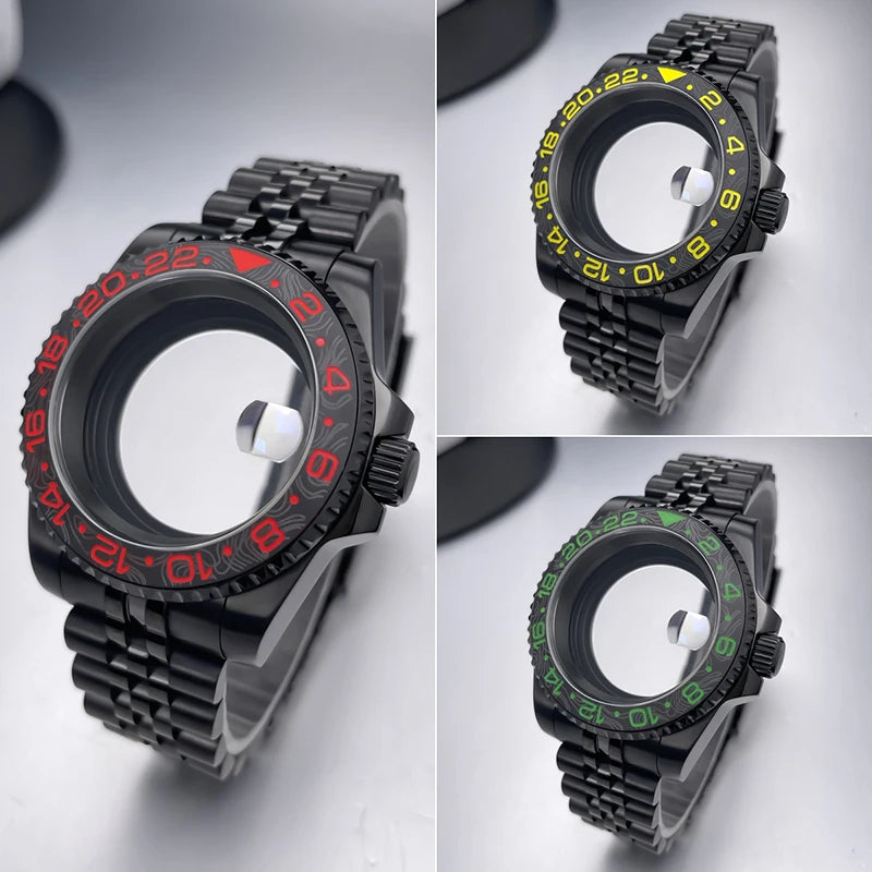 40mm High-QualityBlack NH35 Case Gmt  Stainless Steel Bracelet Sapphire Glass Seik Mod Fit NH34 NH35 NH36 Movement Watch Case