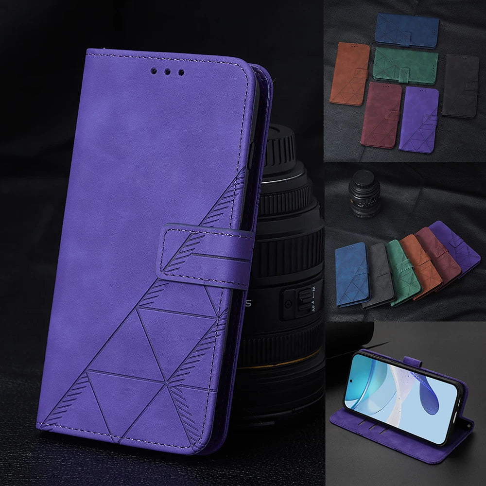 Geometric Leather Wallet Case For ZTE Blade A76 A75 A73 A55 A53 Plus A52 A35 Core V60 V80 Vita Nubia Focus 2 Ultra Calf P9 Pro