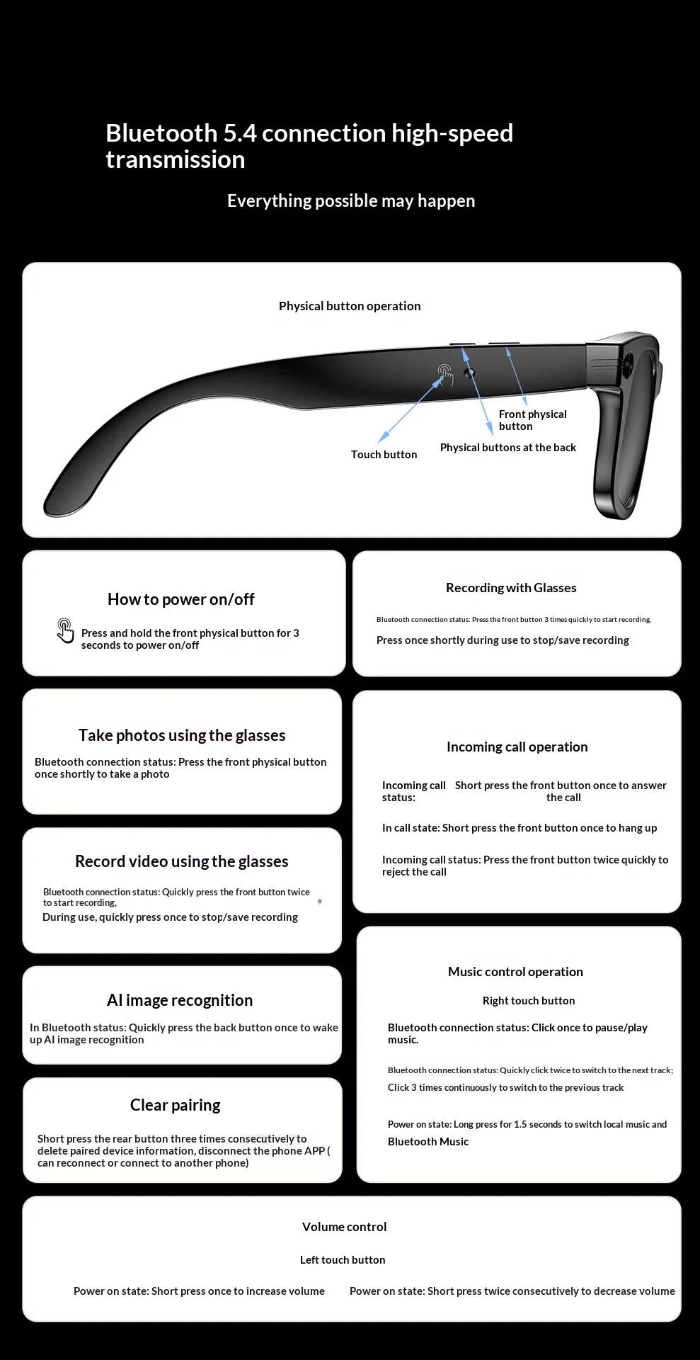 2025 AI Smart Glasses - 8MP Camera for First-Person Vlog, Voice Translation, Music & Calls, IP65 Waterproof, Ultra-Light