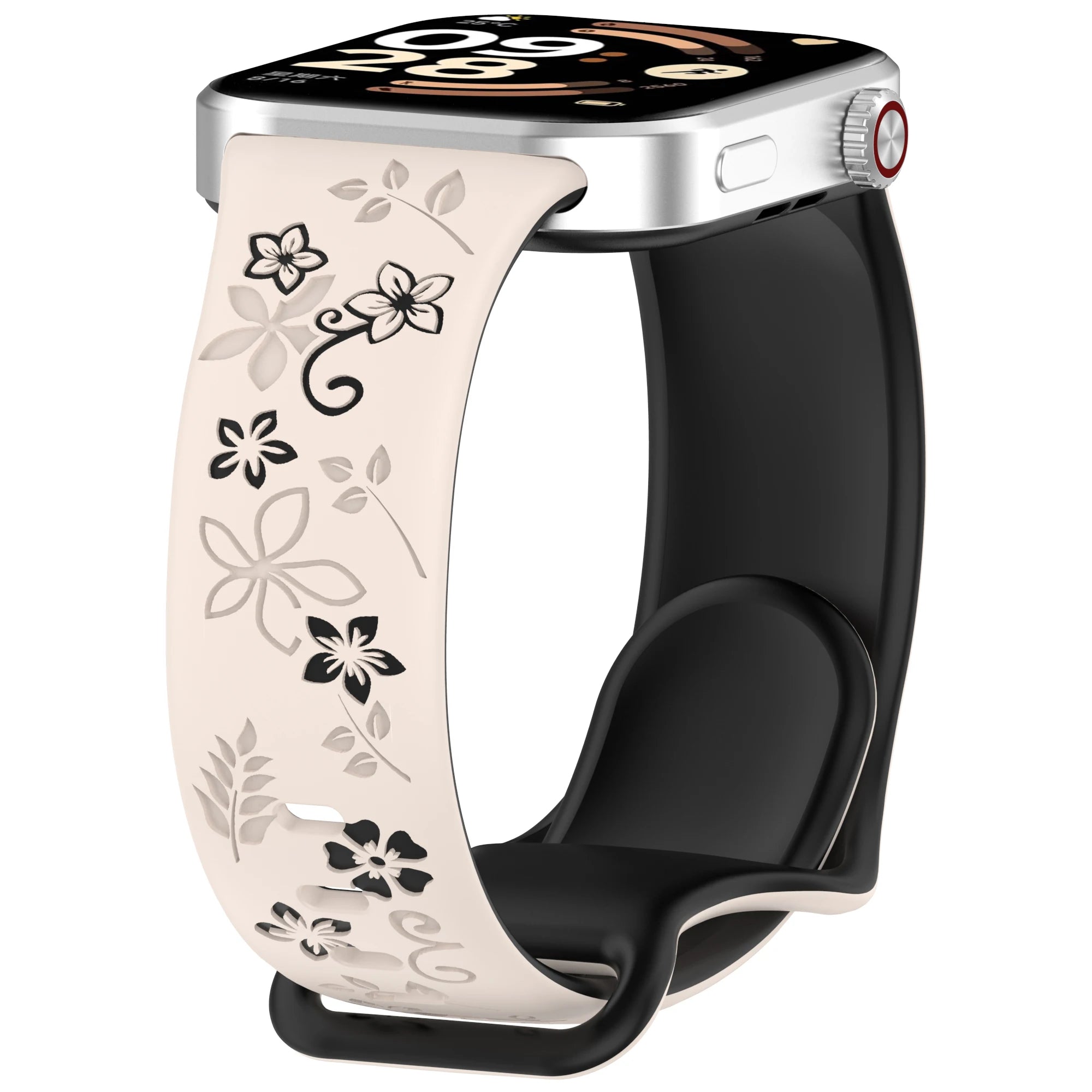 Two tone floral carved soft silicone strap for Redmi watch 4/5/6/Mi Band 8/9 PRO,suitable for Halloween,Thanksgiving, Christmas