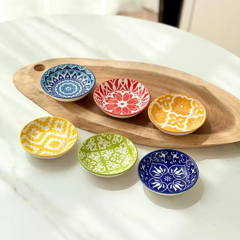 【HGPA】Ceramic Condiment Dishes, Bohemian Style Plates, Sauce Dishes, Suitable For Kitchens, Restaurants, Sushi Shops
