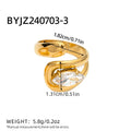 18K Gold Plated Stainless Steel Water Drop Shaped Large Zircon Opening Ring Anti Allergic Women Waterproof Statement Jewelry