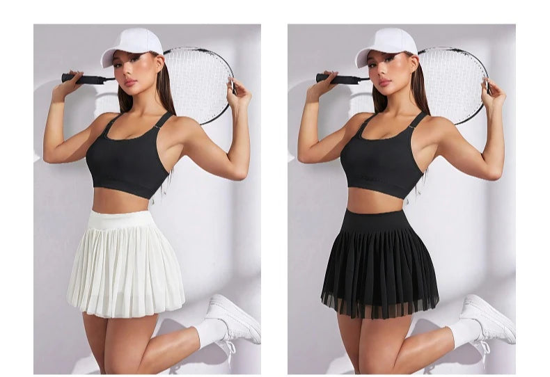 New European Style Dress Women Yoga Skirt Shorts Built in Shorts High Waisted Mesh for Tennis Workout Gym Fitness Tennis Dress