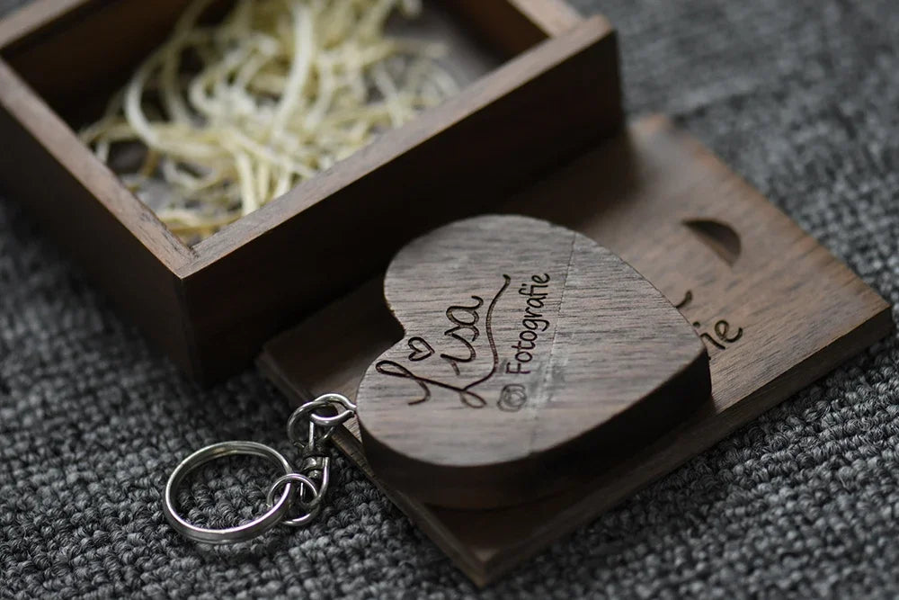 JASTER 10PCS/LOT Wooden Heart USB 2.0 Flash Drives 128GB  Free custom logo key chain Pen drive 64GB 32GB Business gift USB stick