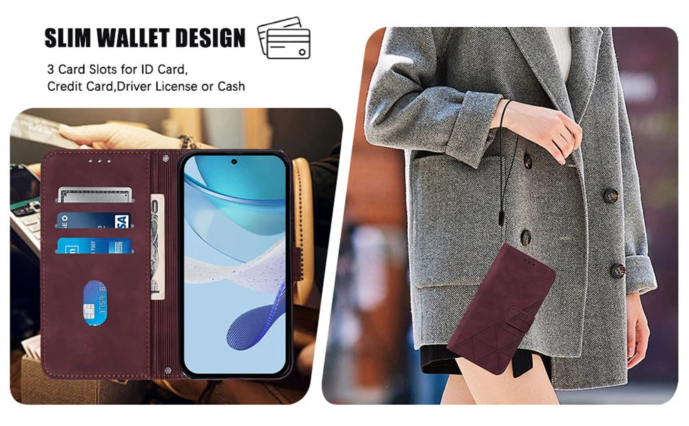Geometric Leather Wallet Case For ZTE Blade A76 A75 A73 A55 A53 Plus A52 A35 Core V60 V80 Vita Nubia Focus 2 Ultra Calf P9 Pro