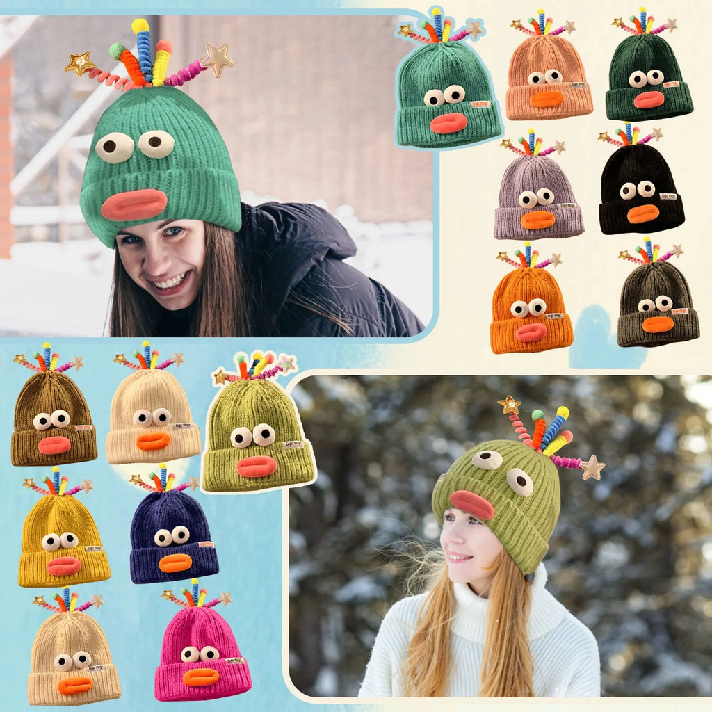 Women's Hat Funny Cartoon Sausage Mouth Wool Hat Knitted Ear Protectioned Hat Winter Warm Cute Big Head Cute Funny Hat