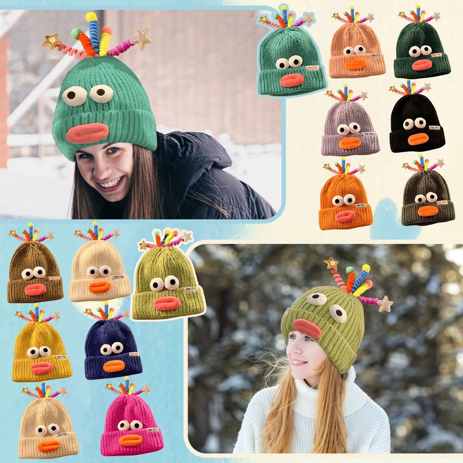 Women's Hat Funny Cartoon Sausage Mouth Wool Hat Knitted Ear Protectioned Hat Winter Warm Cute Big Head Cute Funny Hat