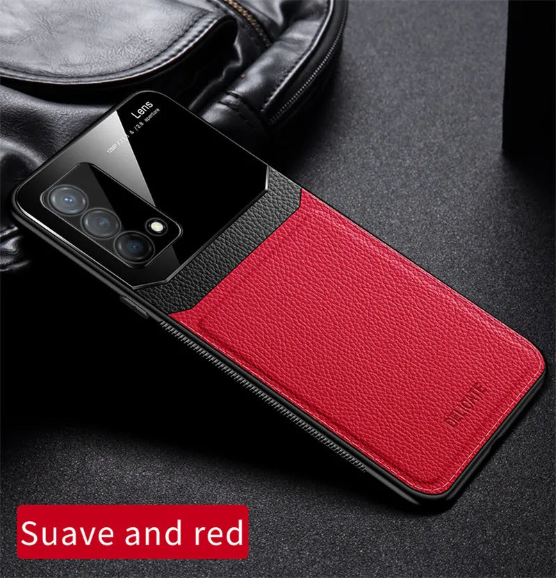 Realme GT Master RMX3363 RMX3360 Case Leather Glass Texture TPU Bumper with Plexiglass Back Cover for Realme GT Master Edition