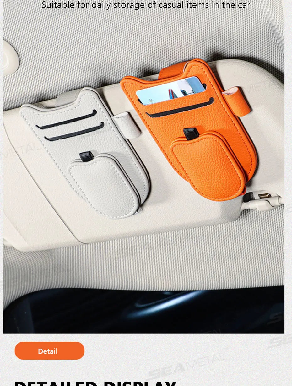 SEAMETAL Luxury Car Visor Glasses Clip Magnetic Wear-Resistant Sunglasses Holder 3 in 1 Auto Eyeglasses Clip with Card Holder