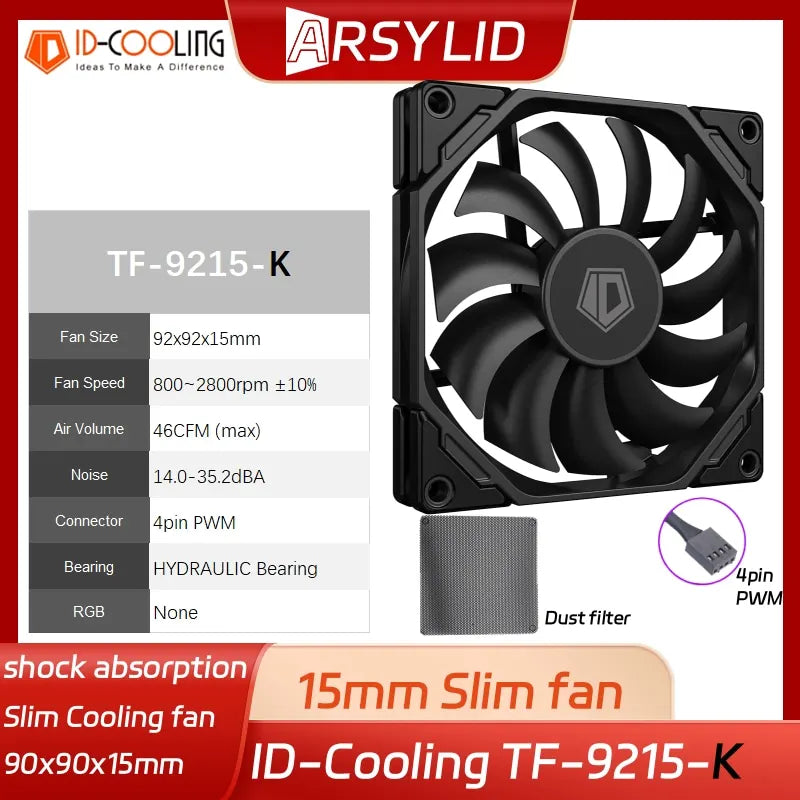 ID-COOLING TF-9215 9015 ARGB Super Slim Thinckness 15mm Ultra-Thin PWM Temperature Control 9cm Chassis Cooling Fan 5V RGB