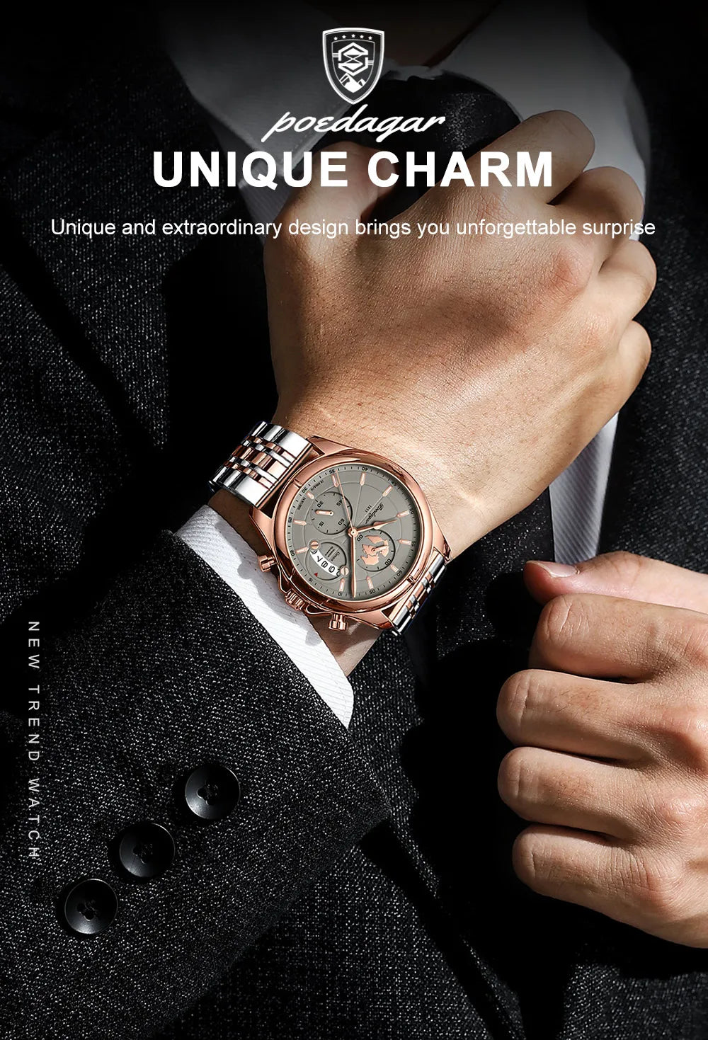 POEDAGAR Top Luxury Brand Casual Men Watch Chronograph Waterproof Date Full Steel Quartz Men's Watch Business Relogio Masculino