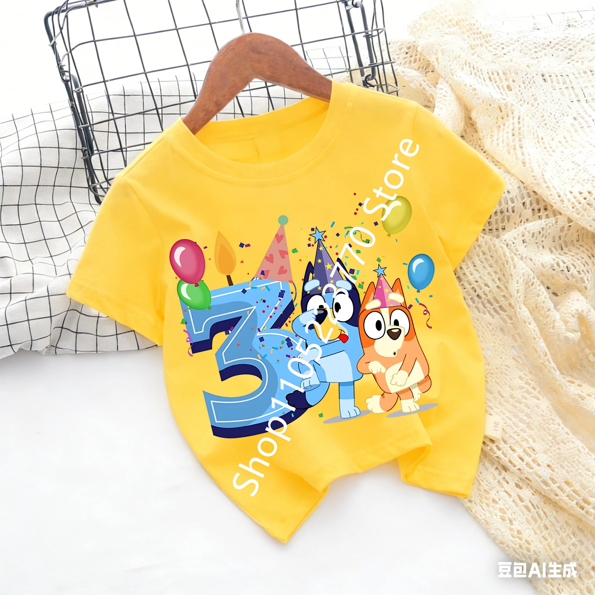 Bluey Baby Birthday T Shirt for Boys Girl Bingo Number Kids Clothes Summer Cartoon Letter Tees Shirts Toddler Short Sleeve Tops