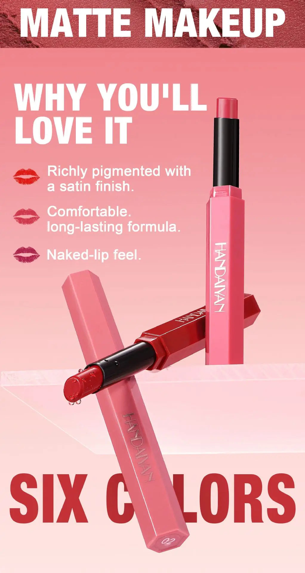 Women's Velvet Matte Lipstick Long-Lasting Non-Stick Cup Waterproof Nude Deep Red Lipstick Makeup 6 Colors Sexy Red Lip Gloss