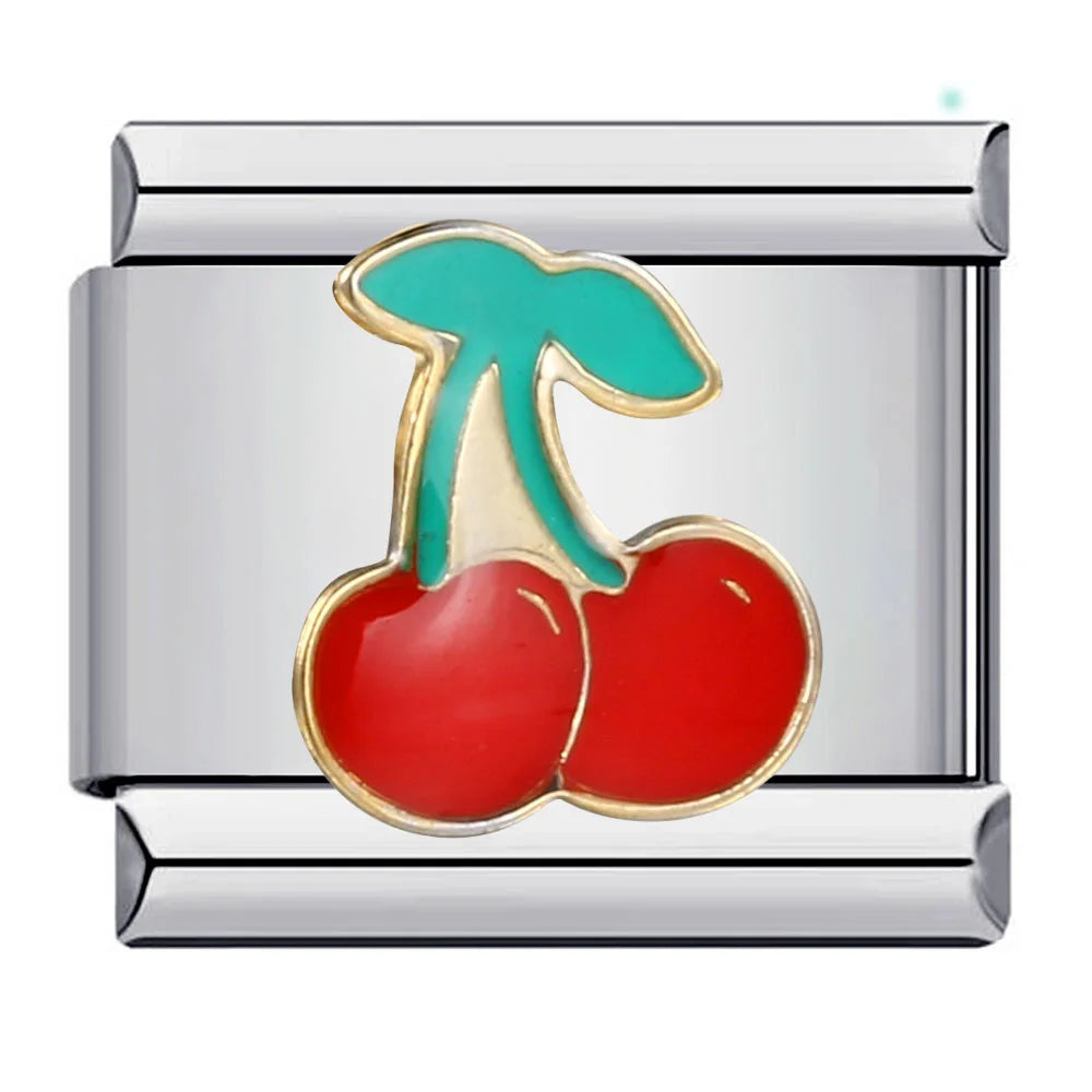 Y2K Italian Charm Bracelet Cute Fruit Cherries Colourful Elastic Link Chain Brangle DIY Making Fashion Jewelry Accessories