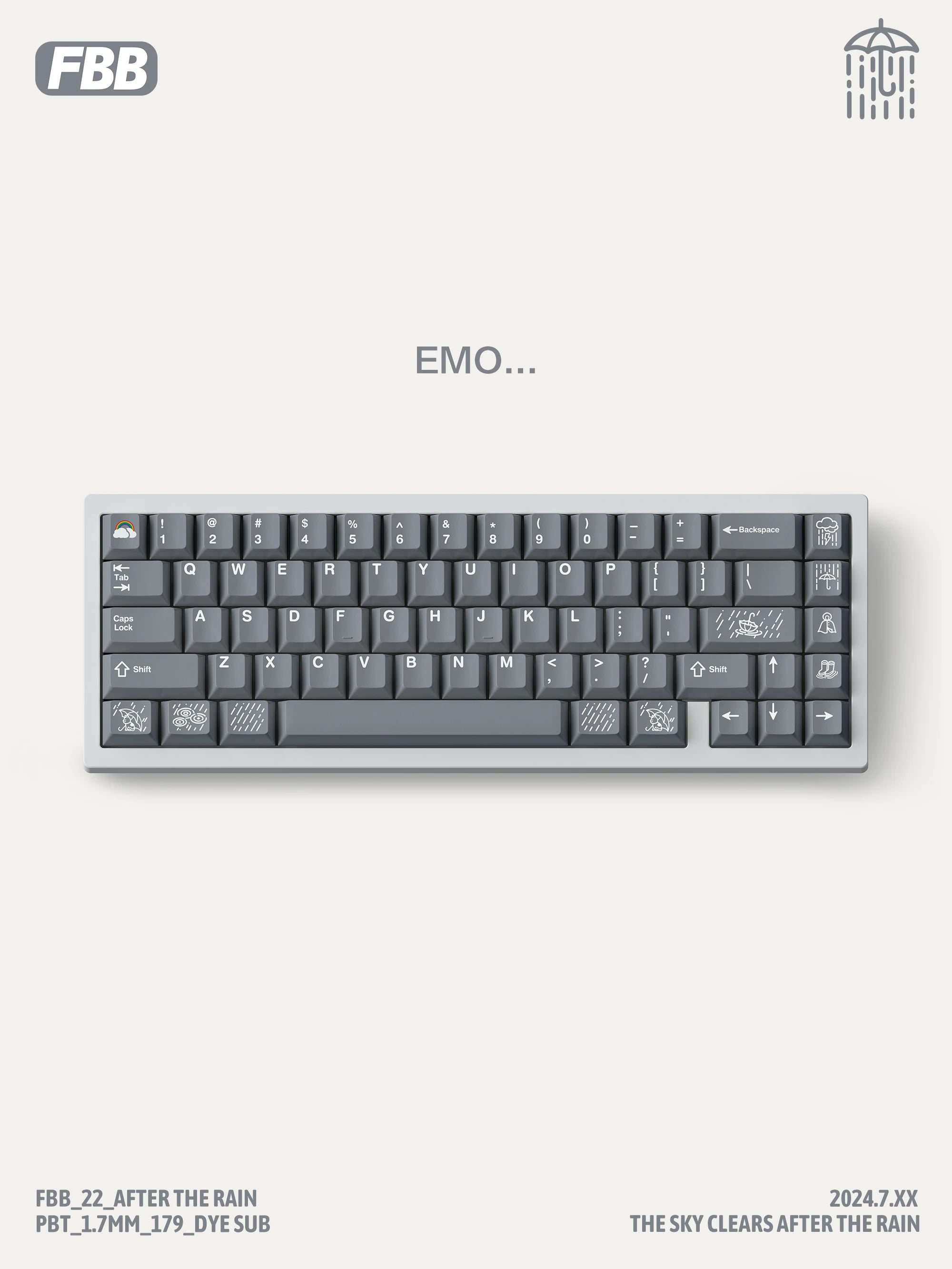 FBB Keycaps After The Rain 179keys PBT Dye-Sub Custom Cherry Profile For Mx Cherry Switch Gaming Mechanical Keyboard 68 75% DIY