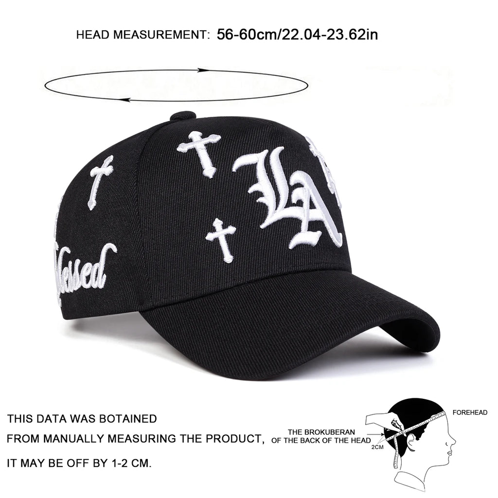 Unisex Gothic LA Cross Embroidery Baseball Caps Spring Autumn Outdoor Adjustable Casual Hats Sunscreen Hat Sports Cap