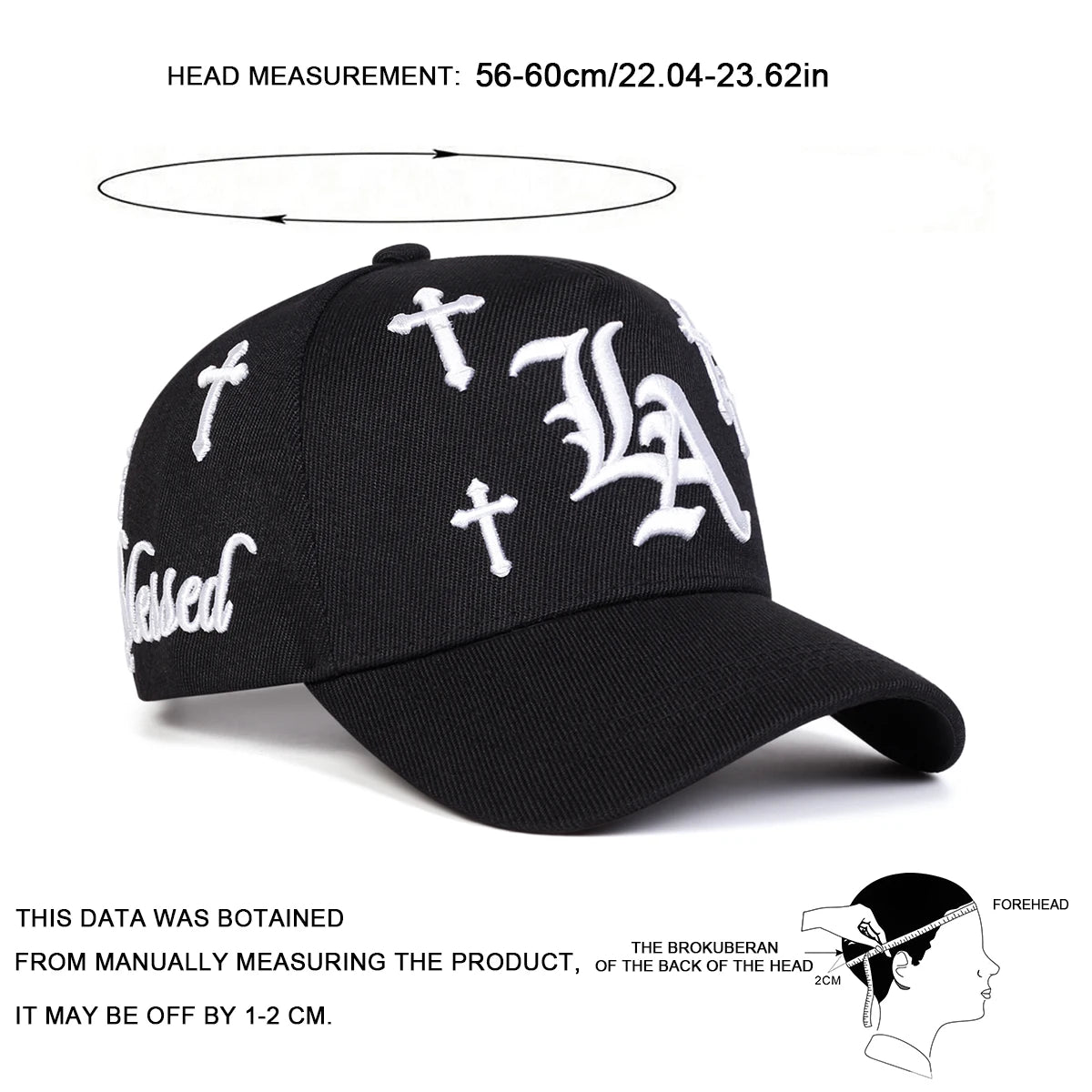 Unisex Gothic LA Cross Embroidery Baseball Caps Spring Autumn Outdoor Adjustable Casual Hats Sunscreen Hat Sports Cap