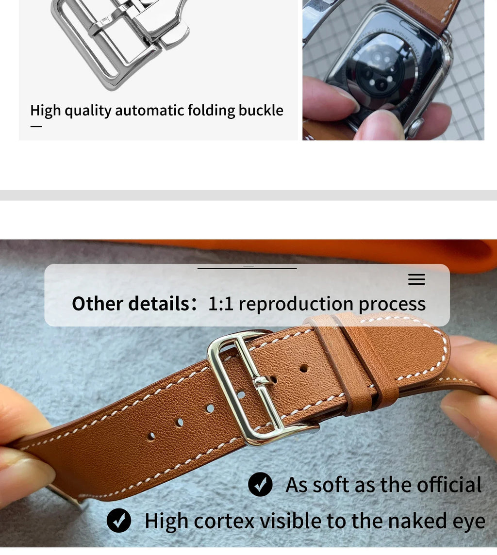 Kebitt High Quality Iwatch Ultra3 Genuine Leather Band Deployment Buckle Strap For Apple Watch Series11 10 9 8 7 Se 3 46 45 49mm