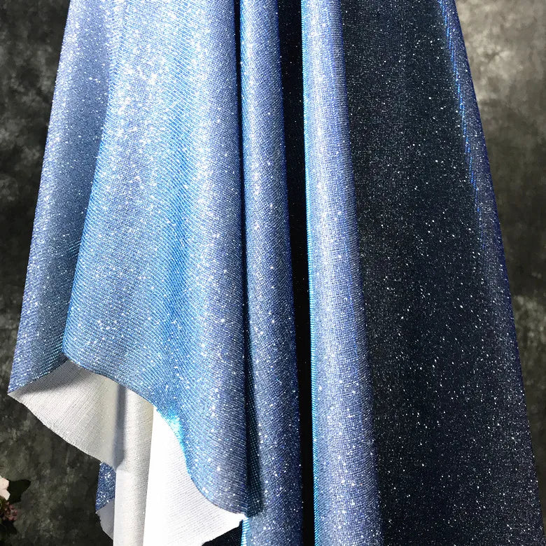 Colorful Blue Gradient Glitter Fabric Elastic Knitting By The Meter for Clothes Performance Dress Diy Sewing Designer Cloth Gold