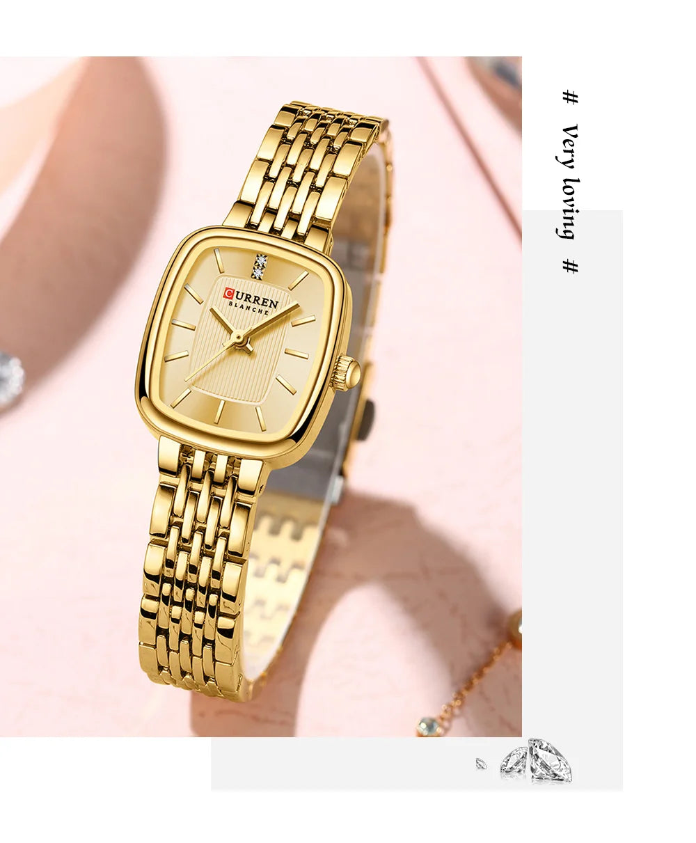 CURREN Fashion Dress Watches for Ladies Simple Quartz Stainless Steel Bracelet Wristwatch