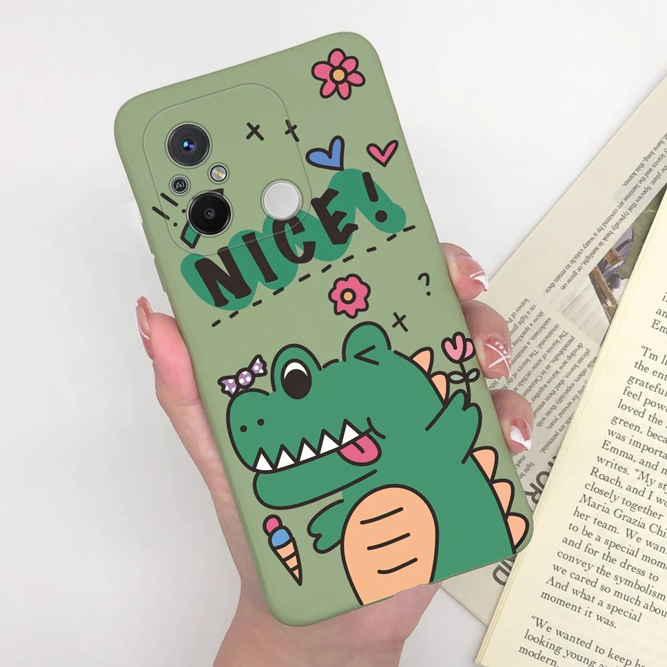 Phone Case For Redmi 12C 11A 4G Cartoon Dinosaur Soft Silicon TPU Matte Back Cover Coque For Redmi 12 C 11 A 4G Funda Capa Shell