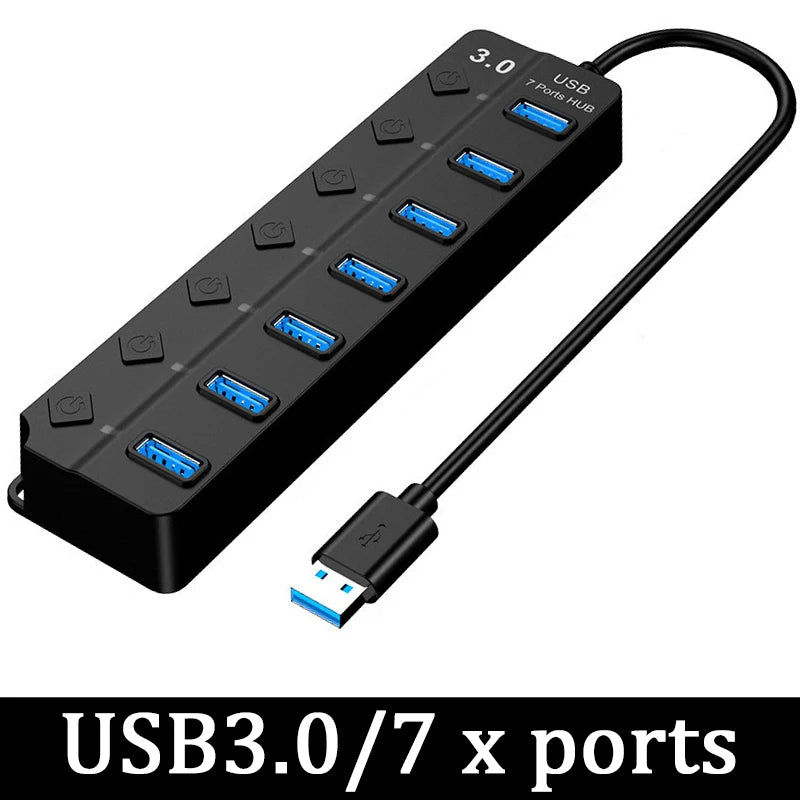 4/7 Port Multi USB 3.0 Power Adapter USB Splitter Hub USB Hub 2.0 USB Multiple Expander Switch 30CM Cable Hub Docking Stations