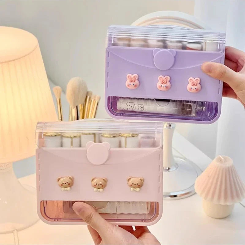 Makeup Lipstick Stand Case Desktop Cosmetic Organizer Storage Box Lipstick Dust-proof Display Stand Holder Cute Dressing Table