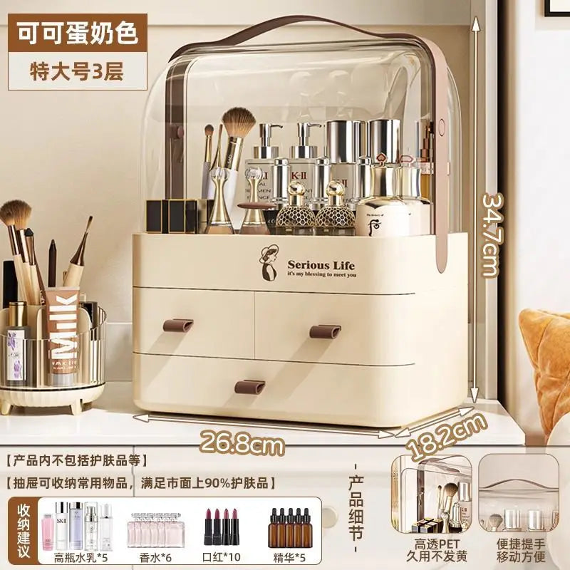 Cosmetics Storage Box Desktop Dustproof Makeup Vanity Large Capacity Premium Skincare Organizer Lipstick Storage Rack