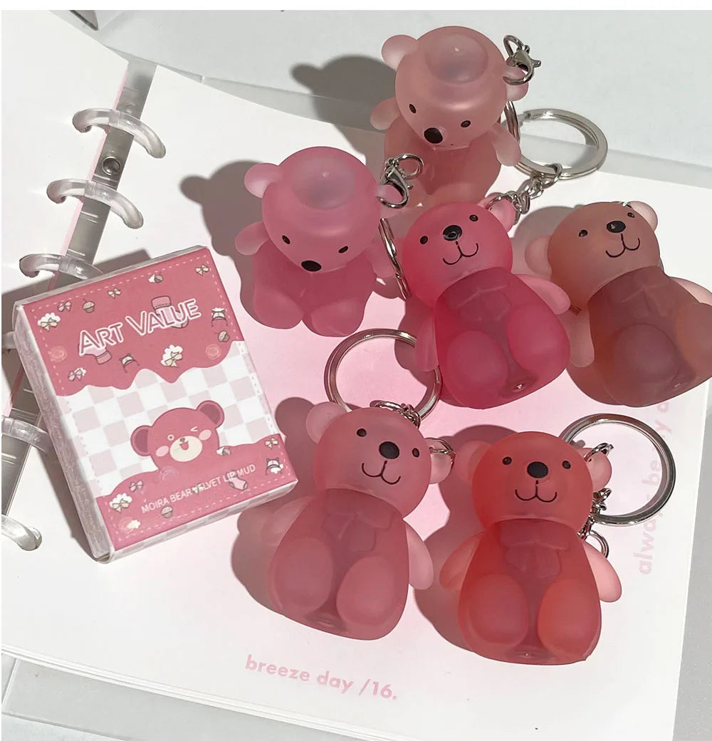 ART VALUE Cute Bear Liquid Lipstick Keychain Matte Nude Sexy Red Lipgloss Lasting Non-stick Cup Lipstick Makeup Lip Stain Tint