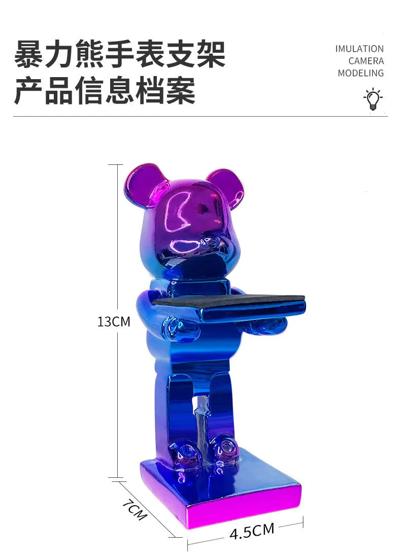 Trendy Watch Display Stand, Electroplating Cartoon Bear, Animal Resin Ornaments, Jewelry Storage Rack, Watch Holder Figure Stand