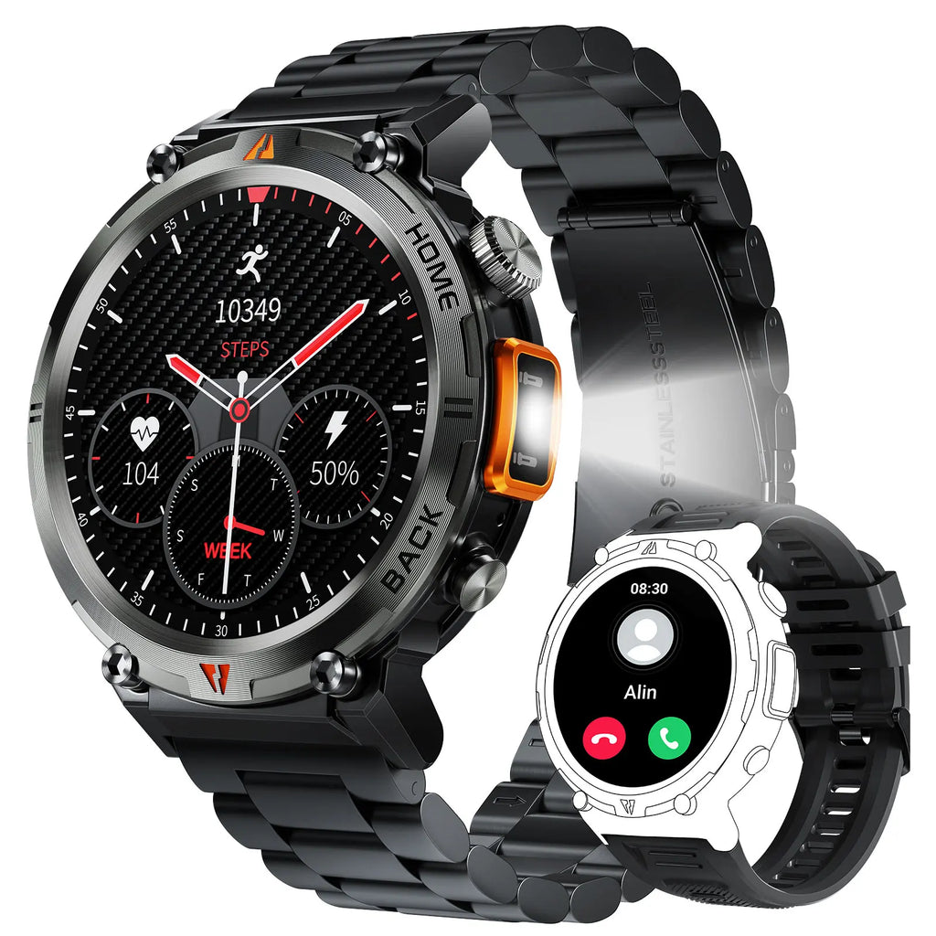EIGIIS Smart Watch 3ATM Waterproof 2023 Original Design For Men Bluetooth Call Health Monitor With Flashlight 100+ Sports Modes
