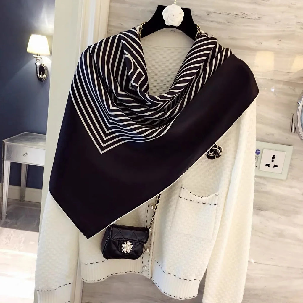 2026 new 90cm new striped women's professional square headscarf travel sunscreen scarf unique and chic accessories
