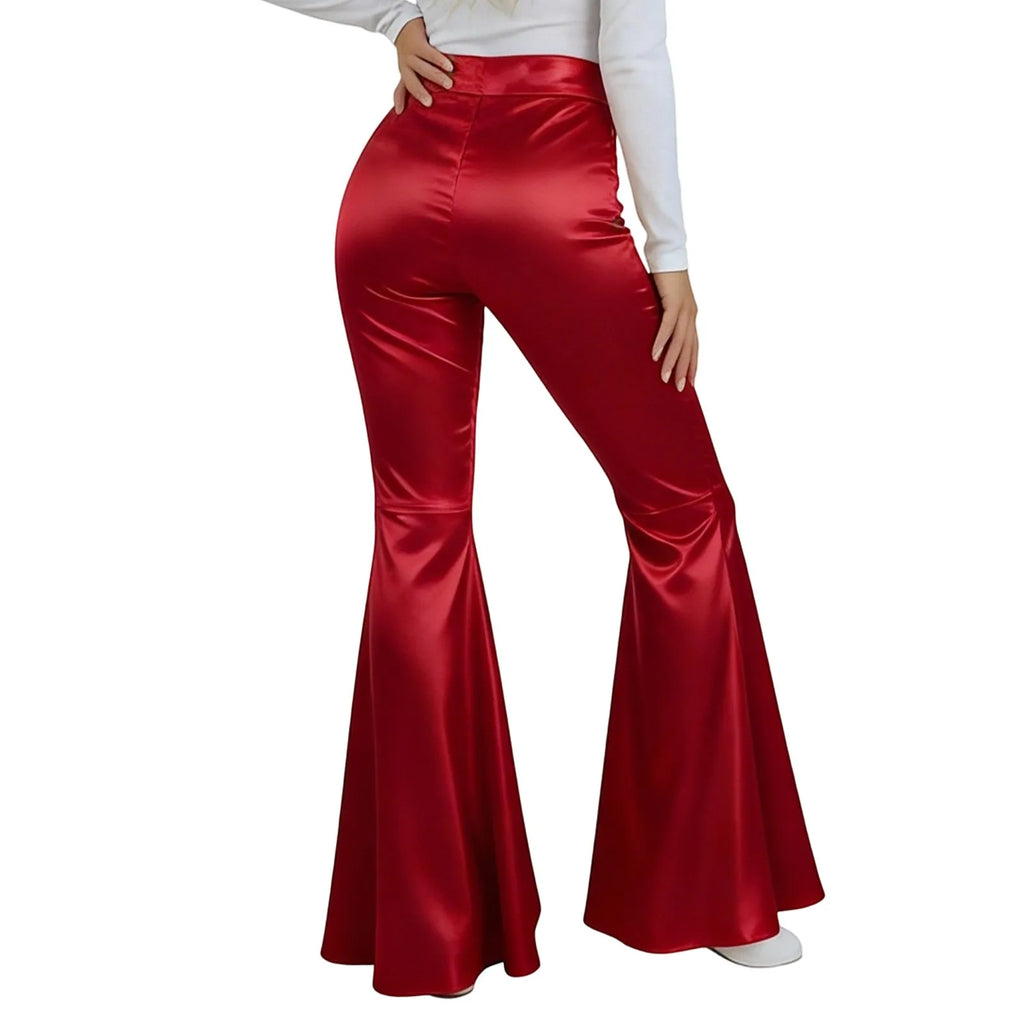 Women's Sequin Flared Pants High Waist Shiny Disco Party Trousers Loose Fit Dance Club Stretchy Bell Bottom Wide Leg Trousers
