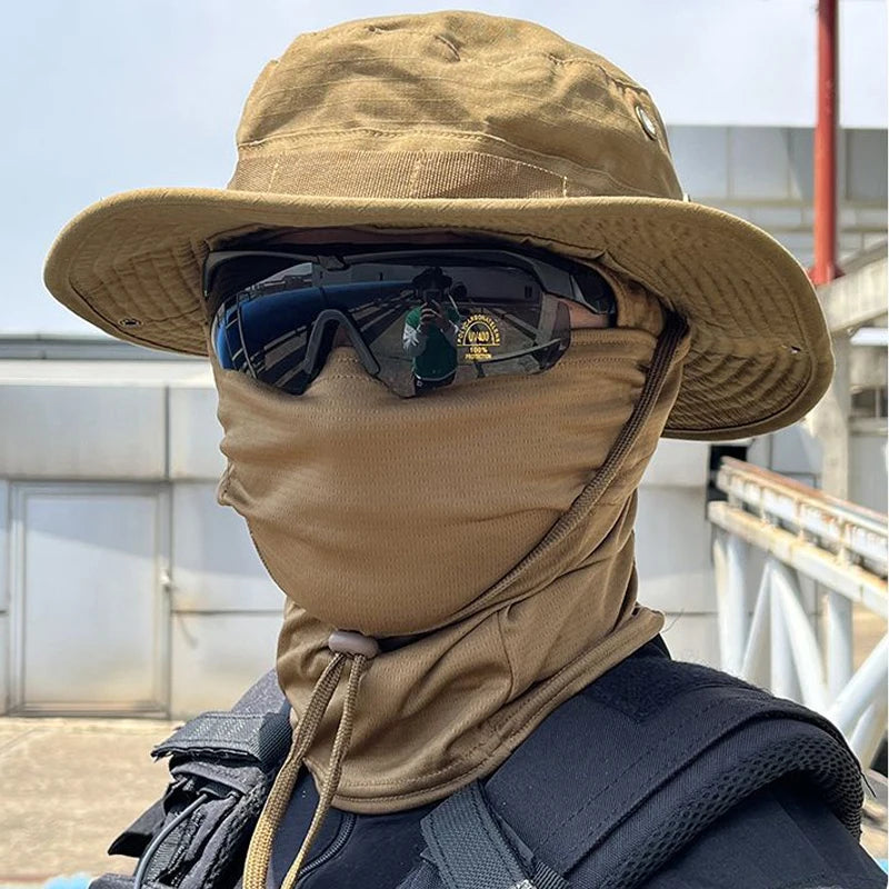 Camouflage Boonie Cap Balaclava Hat Suit Foldable Soft Hat Outdoor Hunting Fishing Wide Brimmed Hat Sunscreen Caps