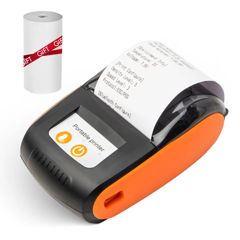 Portable Receipt Printer 58mm Mini Thermal Printing Wireless BT USB Mobile Printer w/ 2 Inch Thermal Paper Roll for Retail Store
