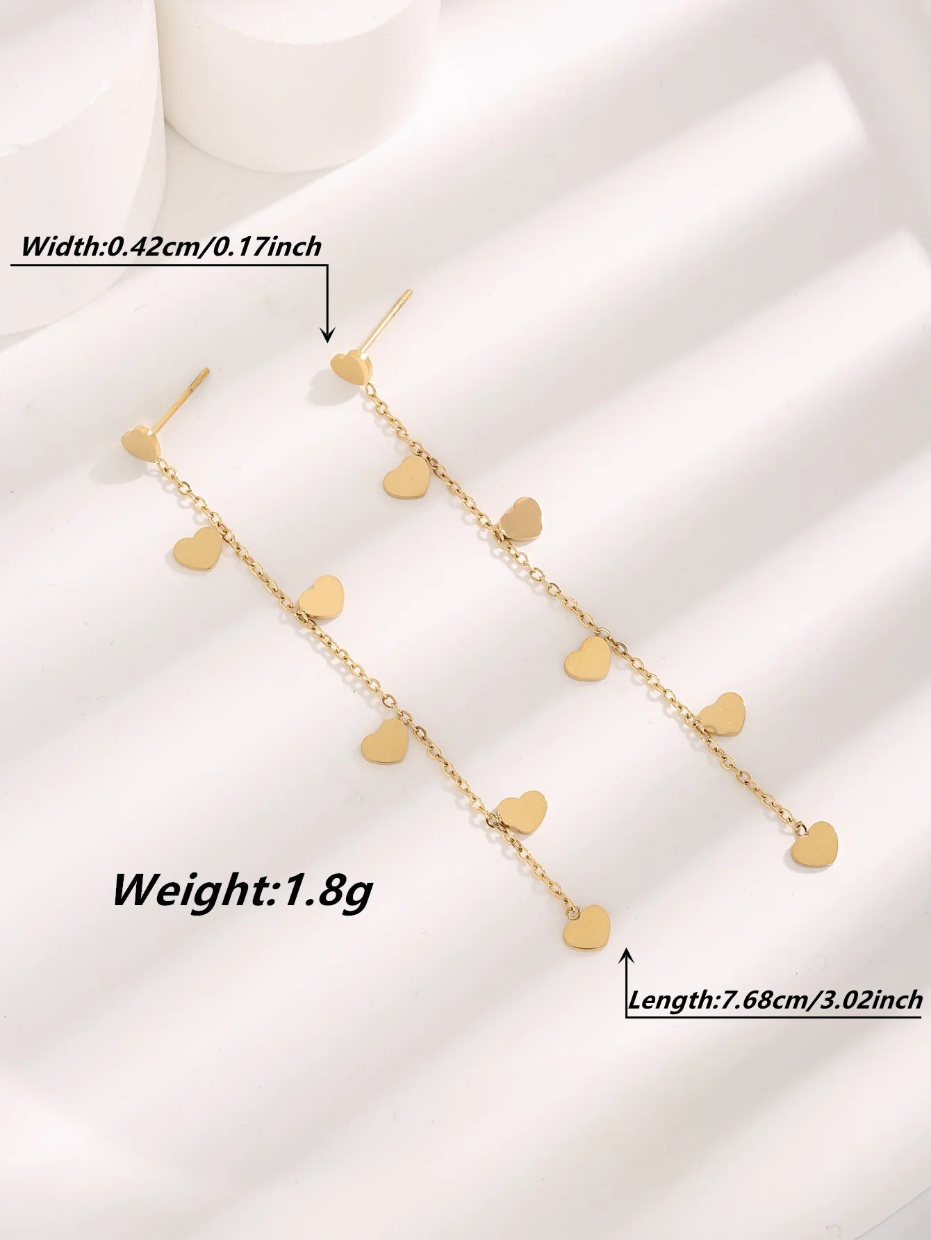 18K Gold Plated Stainless Steel Dainty Long Love Tassel Earrings for Women Small Disc Chain Shoulder Duster String Line Earrings