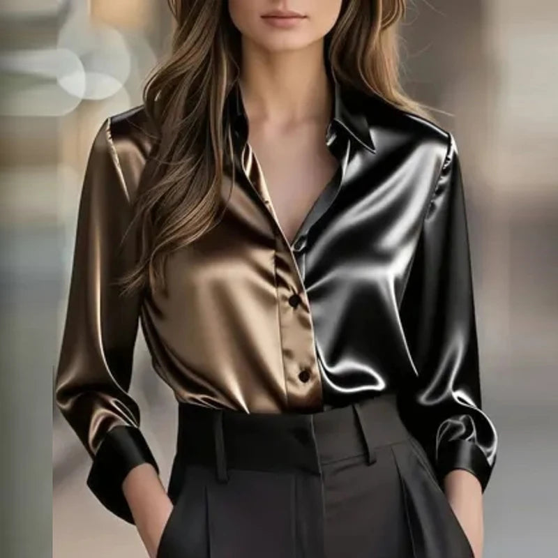 Elegant Blouses For Women Spring Autumn Satin Shirt Women Fashion Flare Long Sleeve Button Silk Blouse All Match Office Lady Top