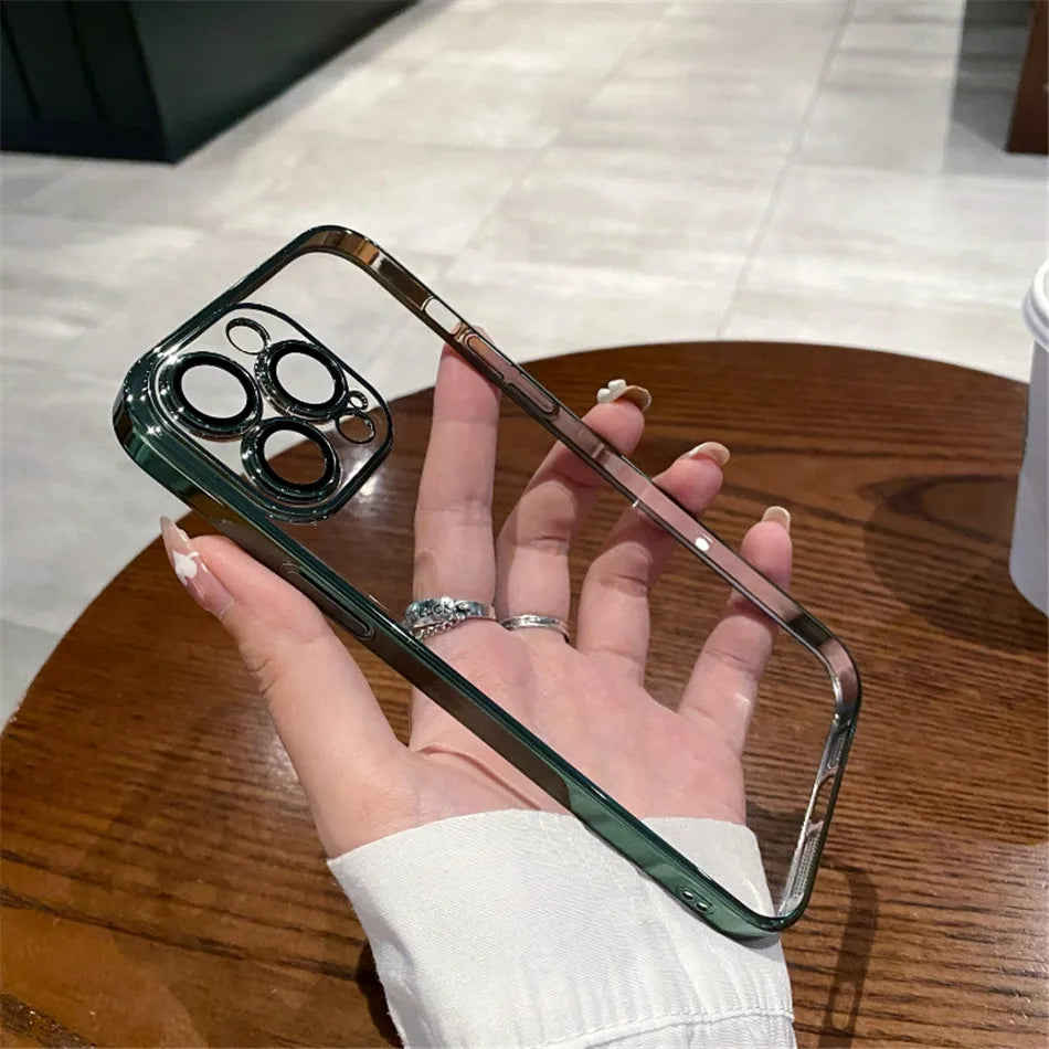 Luxury Plating Clear Silicone Case For iPhone 15 14 13 12 11 Pro X XR XS Max 7 8 Plus SE Mini Shockproof Transparent Soft Cover