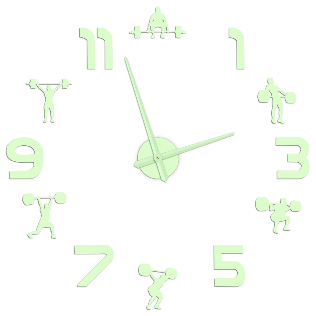 Weightlifting Fitness Room Wall Decor DIY Giant Wall Clock Mirror Effect Powerlifting Frameless Large Wall Clock GYM Wall Watch
